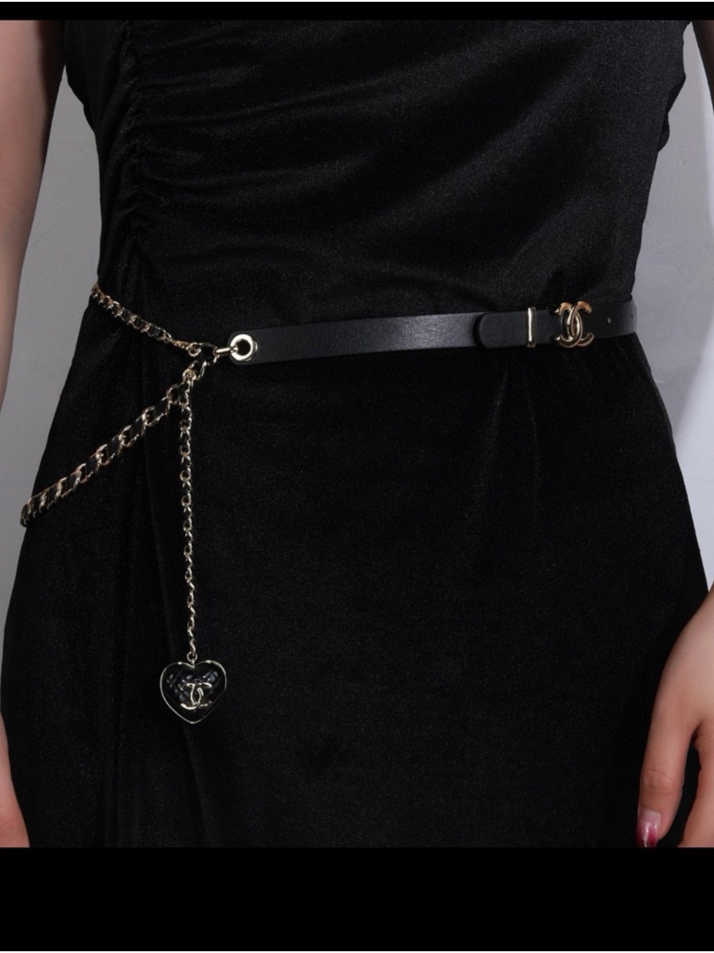 Gold-Tone Chain Belt with Black Logo Letters - Picture 2 of 3